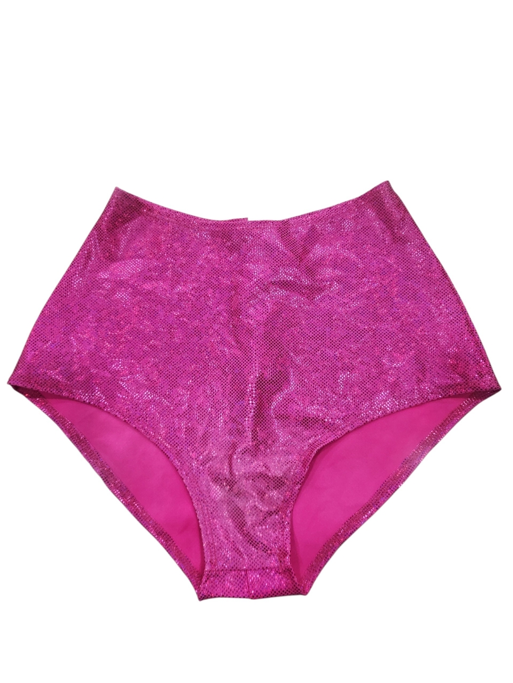 J Valentine Pink Holographic Metallic Shattered Glass Rave Shorts Bikini Bottoms